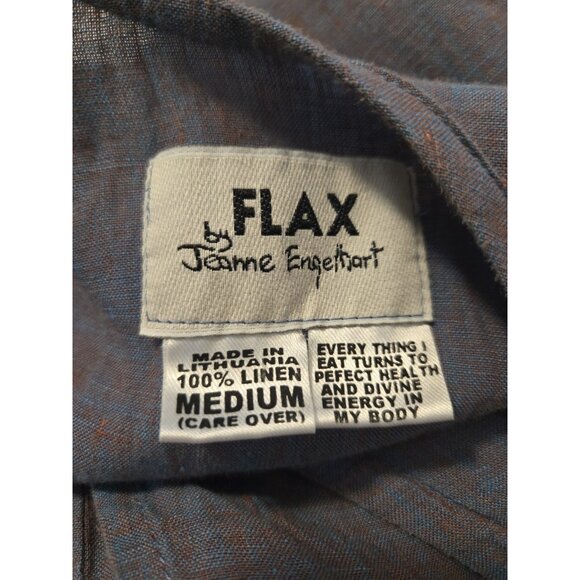 Flax Blue Linen Jumpsuit M Wide Leg Ruffle Snap Front Sleeveless Lagenlook - Picture 6 of 8